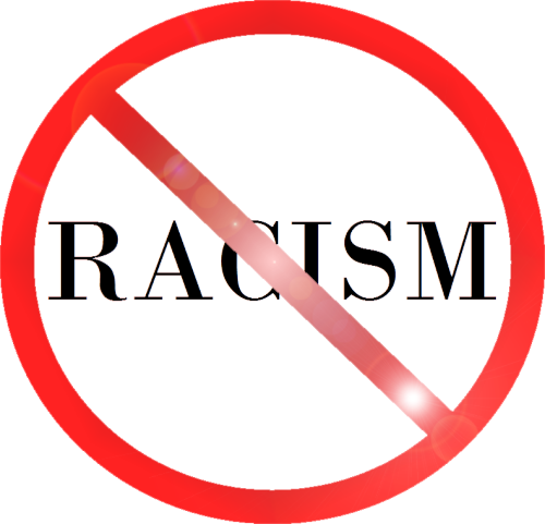 A forbinned sign, with the word racism.
